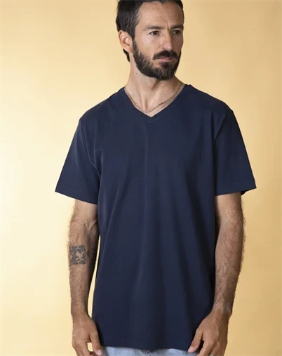 Elsk - V-Neck Mens Brushed T-Short - Dark Navy 